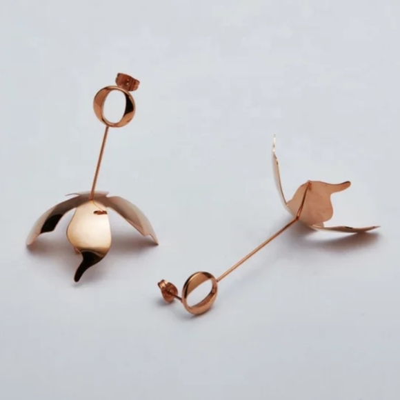 Rose Gold Petal Earrings - Picture 2 of 4
